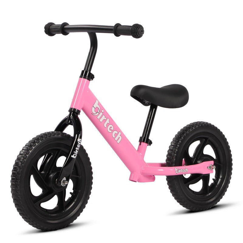 Birtech 12 Inch Toddler Balance Bike for Kids 2-6 Years Old, Adjustable Seat Height, Indoor Outdoor Toy Bicycle With No Pedals, Pink - Image 1